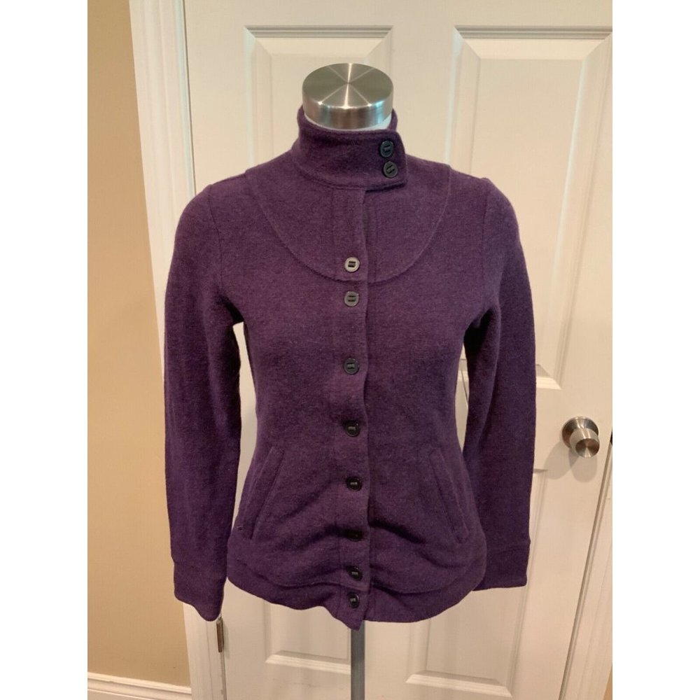Ibex Purple Wool Button-Up Cardigan W/Pockets, Size XS